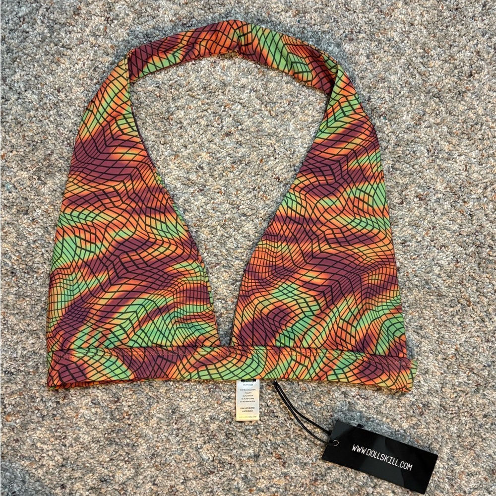Dolls Kill CLUB EXX Colorful Geometric Bikini Top Bralette Size Medium NWT